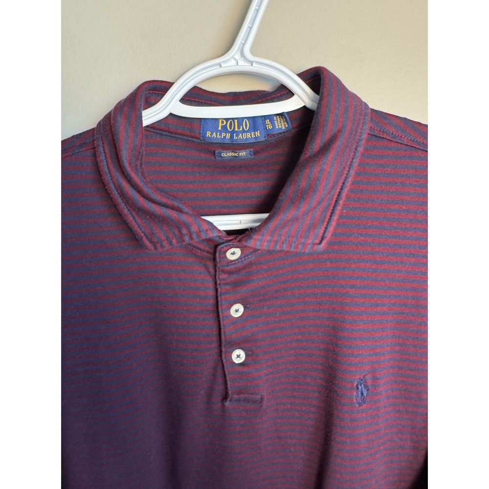 Polo Ralph Lauren Mens Burgundy Striped Polo Shirt XL Preppy Classic Nautical - Picture 5 of 13